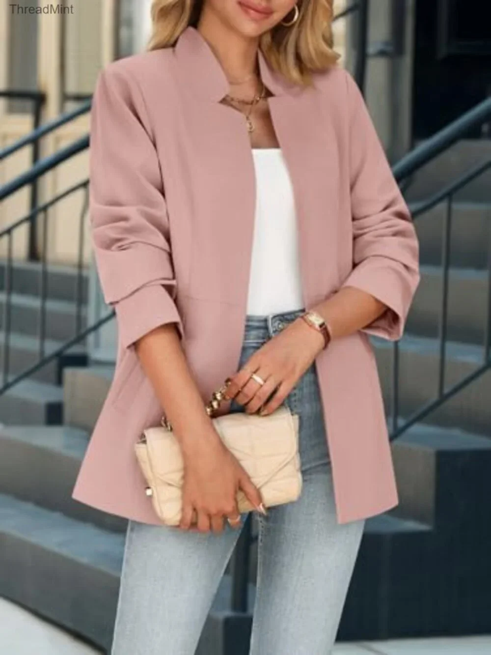 Cicy Bell Womens Casual Business Blazer Long Sleeve Open Front Notch Jacket